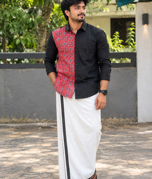 Premium Cotton Azrakh Shirt with Mundu Combo
