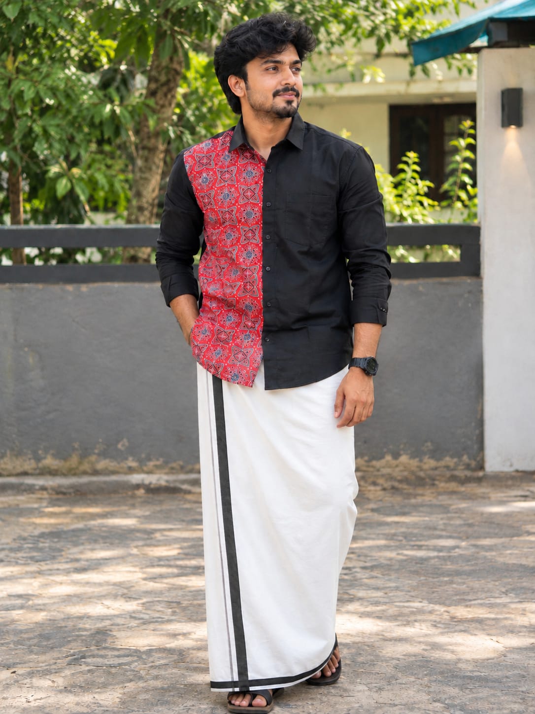 Premium Cotton Azrakh Shirt with Mundu Combo