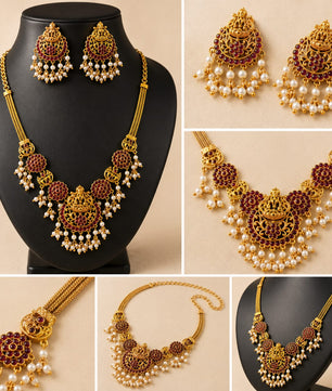 PREMIUM TRADITIONAL RED STONE  TEMPLE JEWELLERY SET ✨