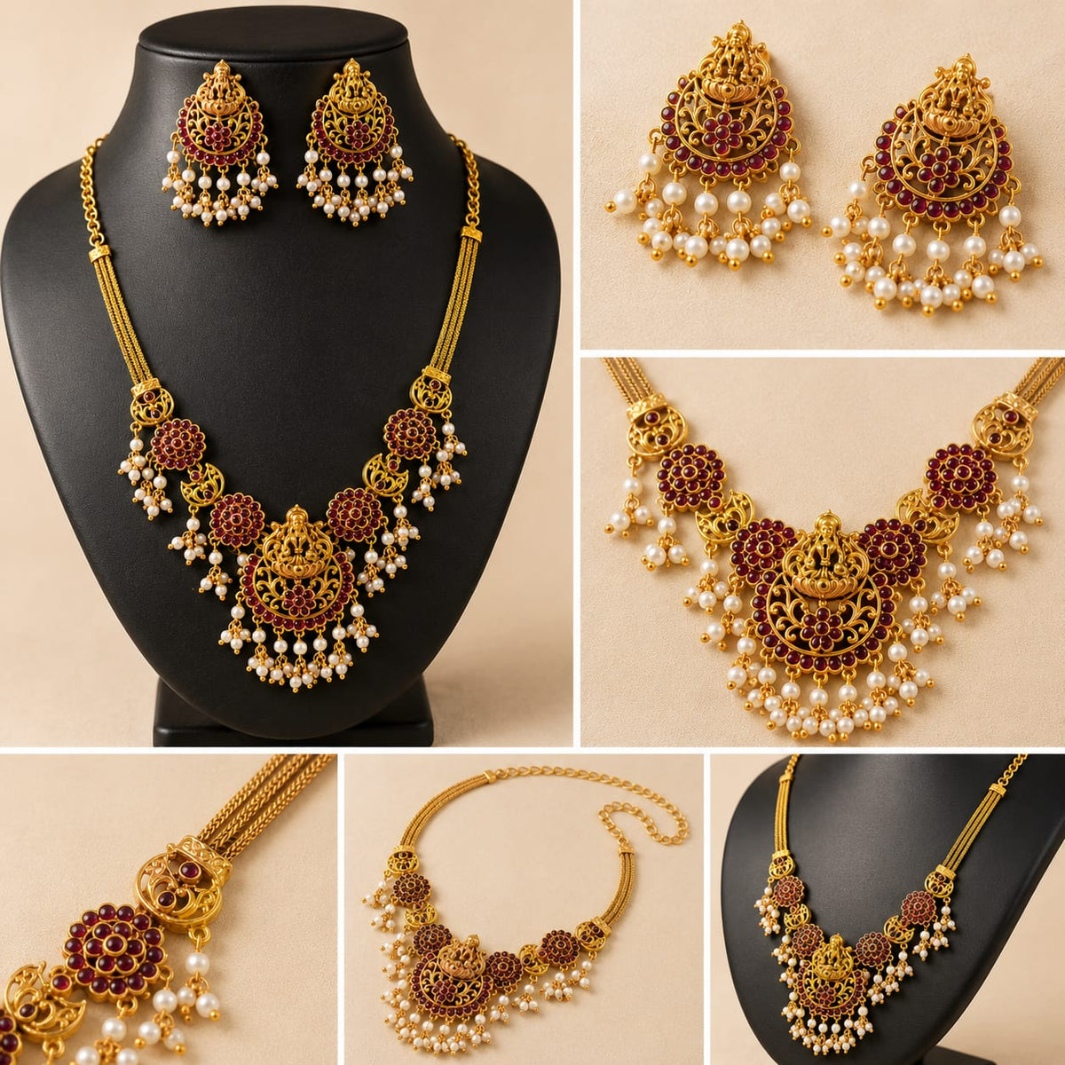 PREMIUM TRADITIONAL RED STONE  TEMPLE JEWELLERY SET ✨