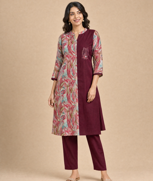 Maroon Checkered Linen 2-Piece Suit