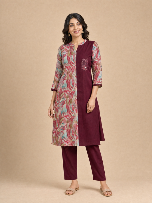 Maroon Checkered Linen 2-Piece Suit