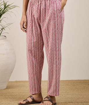 Women's Pink Floral Cotton Kurta Set with Printed Trousers & Matching Dupatta