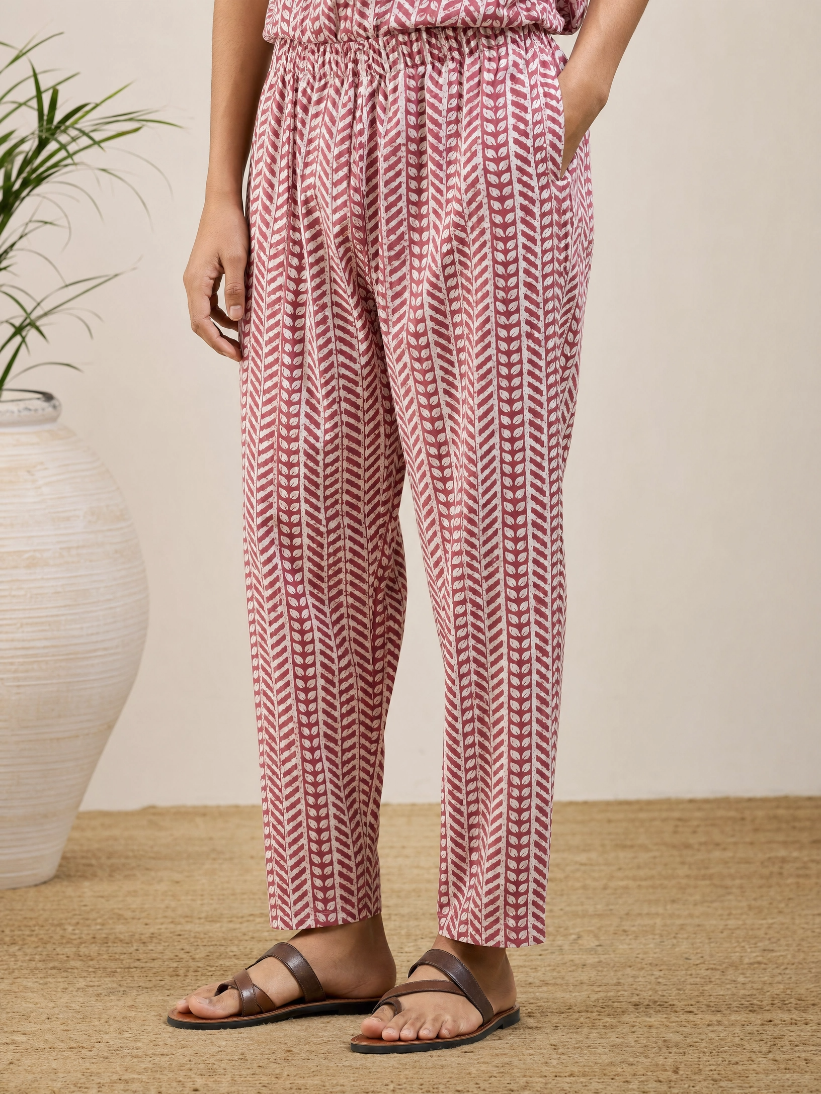 Women's Pink Floral Cotton Kurta Set with Printed Trousers & Matching Dupatta