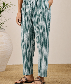 Teal Bloom: Hand-Embroidered Kurta Set with Chevron Trousers